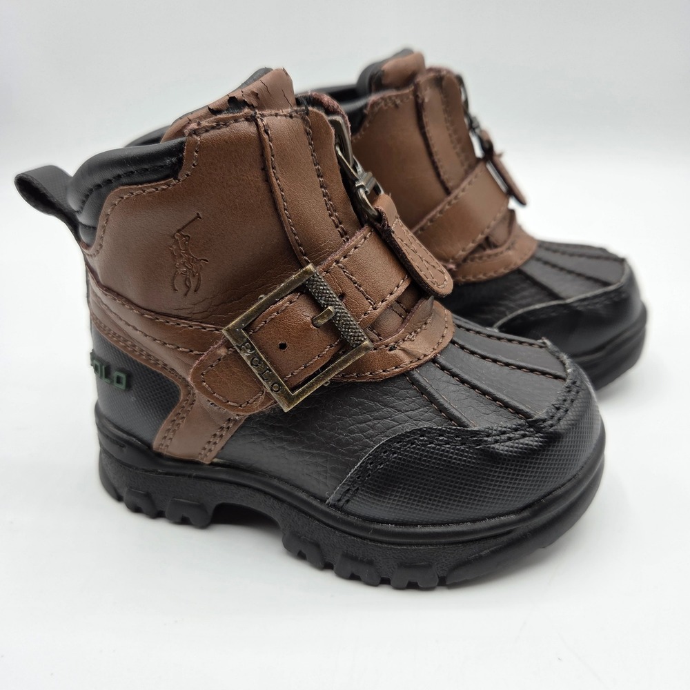 Polo Ralph Lauren Boys‎ Country Mid Zip Duck Boots Brown Black Size 4 Toddler